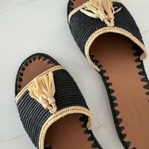 NIB! Carrie Forbes Adam Pom raffia Slide Sandals